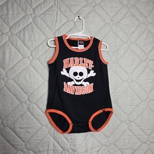 Harley-Davidson Skull Graphic Black and Orange Bodysuit